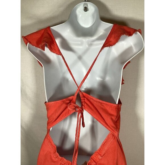 Anthropologie PILCRO Dress Flutter Sleeve Midi Red Cotton Canvas Womens MP - Picture 12 of 15